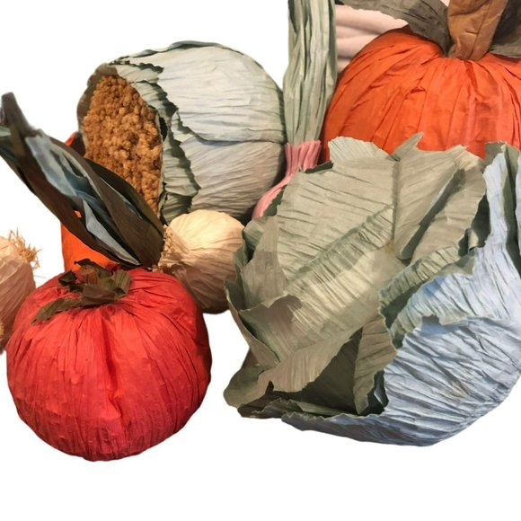 Paper Crafted Vegetables Garden Harvest Set of 8 Pumpkin Cabbage Tomatoe Carrot - Picture 8 of 8